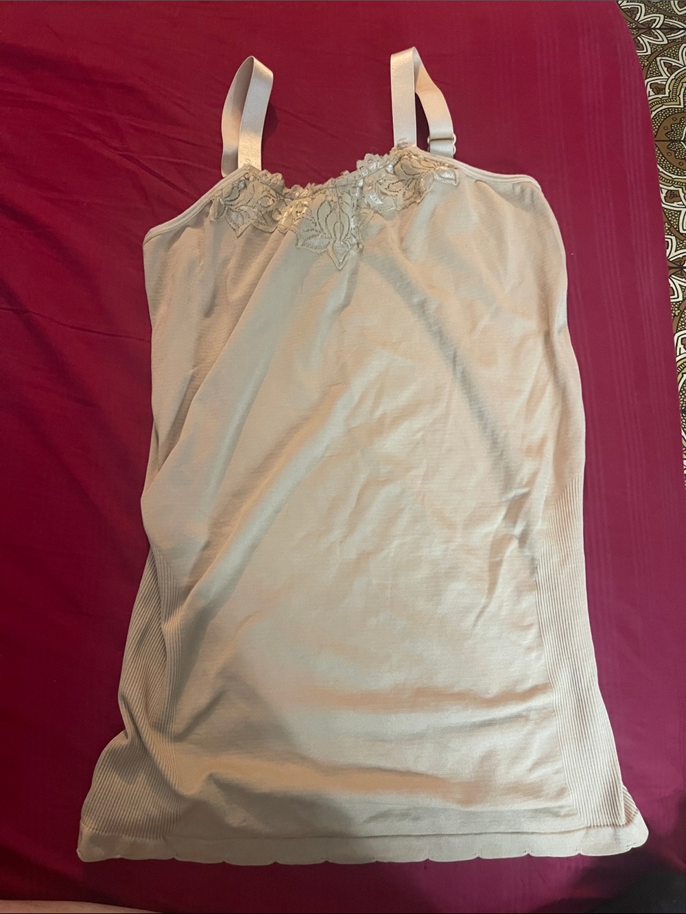 Women's Beige Lace-Trim Slip Cami Tank Top